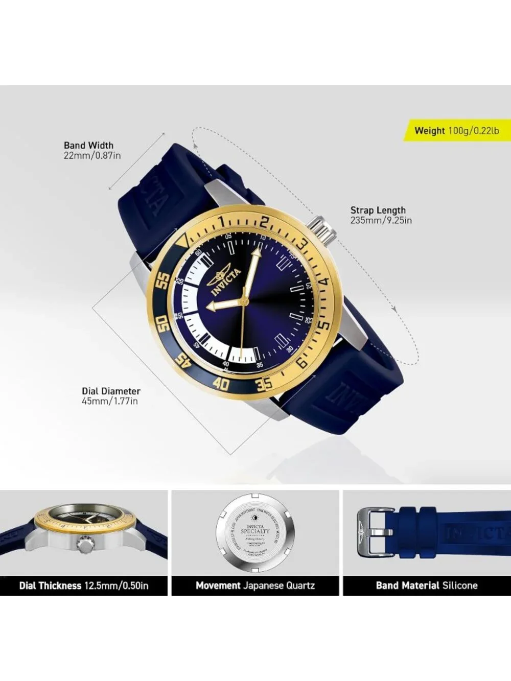 Mens Blue Gold Analog Quartz Fashion Solid Specialty Silicone Round Wrist Watch